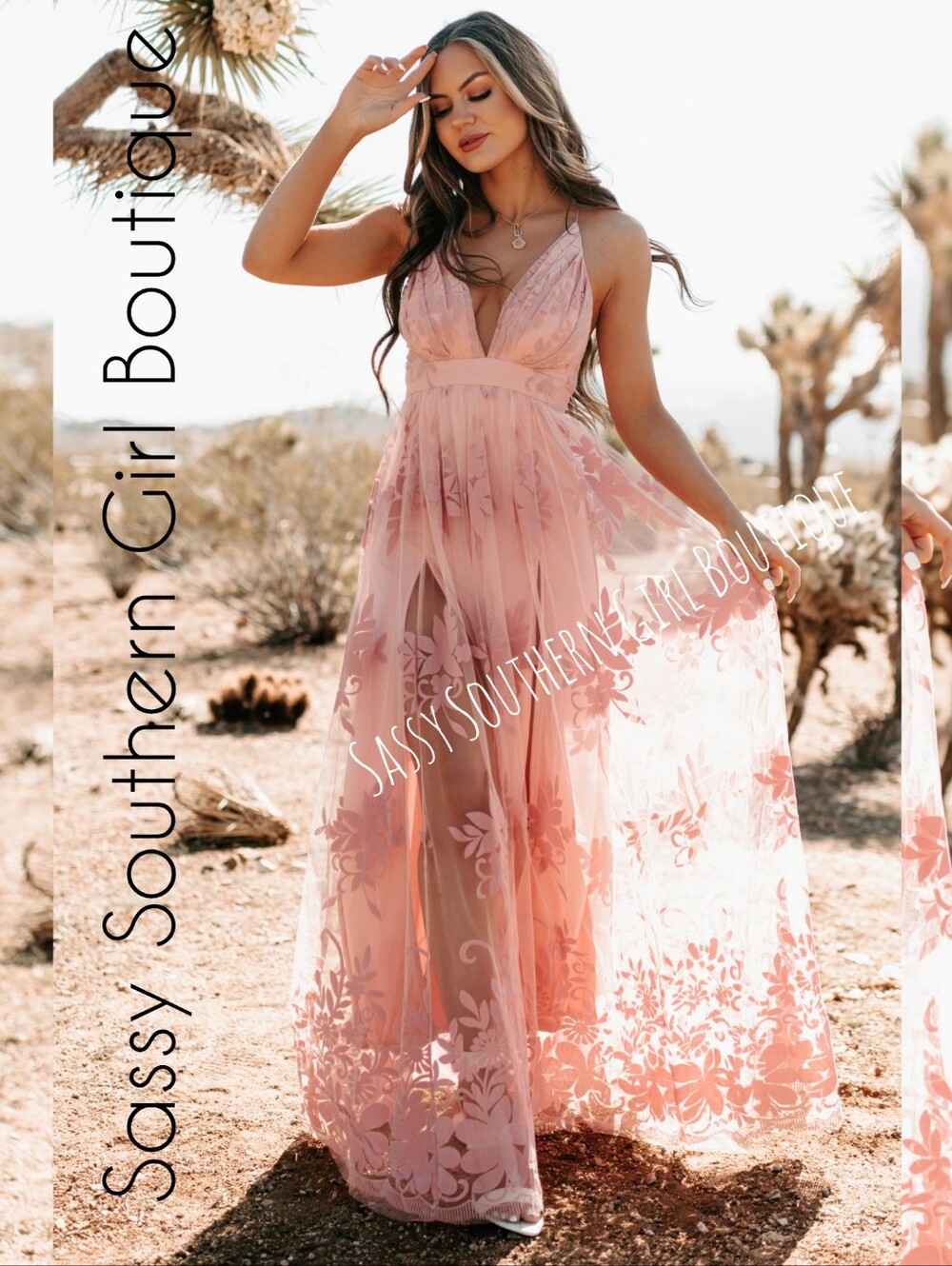 🆕⭐ Peachy pink antique lace maxi dress
